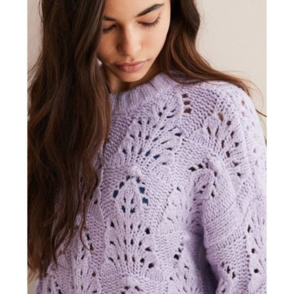SOLD - Aerie Lilac Lavender Open Knit Pointelle Sweater Sz L - Picture 1 of 7